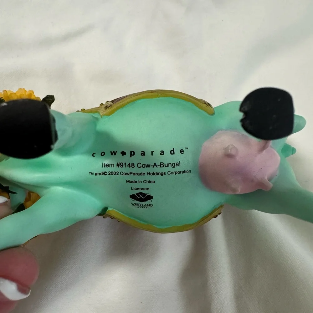 Mint Green Cow Figurine with Surfboard – Cute Beachy Novelty Decor